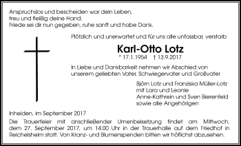Traueranzeige von Karl-Otto Lotz von Licher Wochenblatt, Licher Wochenblatt, Licher Wochenblatt