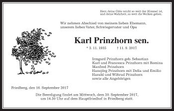 Traueranzeige von Karl Prinzhorn von Wetterauer Zeitung, Wetterauer Zeitung