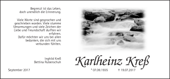 Traueranzeige von Karlheinz Kreß von Wetterauer Zeitung, Wetterauer Zeitung