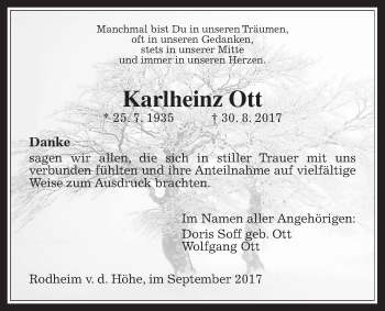 Traueranzeige von Karlheinz Ott von Wetterauer Zeitung, Wetterauer Zeitung