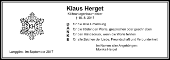 Traueranzeige von Klaus Herget von Giessener Allgemeine, Alsfelder Allgemeine, Wetterauer Zeitung, Wetterauer Zeitung