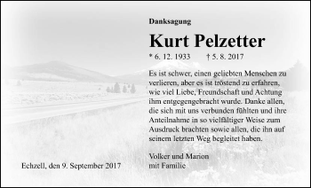 Traueranzeige von Kurt Pelzetter von Wetterauer Zeitung, Wetterauer Zeitung