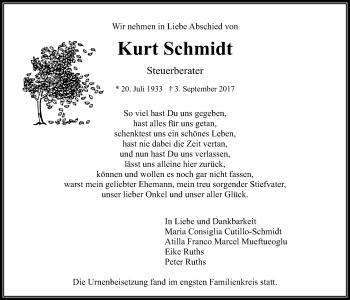Traueranzeige von Kurt Schmidt von Wetterauer Zeitung, Wetterauer Zeitung