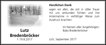 Traueranzeige von Lutz Bredenbröcker von Licher Wochenblatt, Licher Wochenblatt, Licher Wochenblatt
