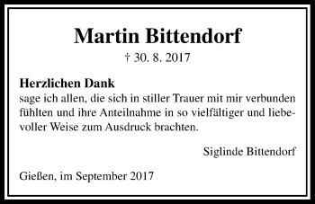 Traueranzeige von Martin Bittendorf von Giessener Allgemeine, Alsfelder Allgemeine