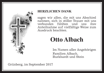 Traueranzeige von Otto Albach von Giessener Allgemeine, Alsfelder Allgemeine