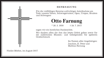 Traueranzeige von Otto Farnung von Wetterauer Zeitung, Wetterauer Zeitung
