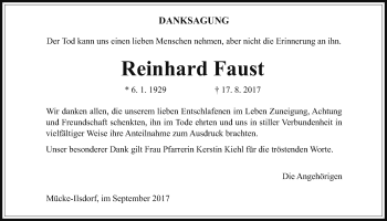Traueranzeige von Reinhard Faust von Giessener Allgemeine, Alsfelder Allgemeine