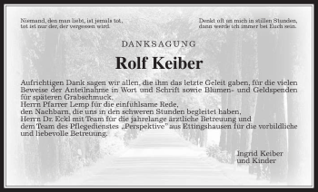 Traueranzeige von Rolf Keiber von Giessener Allgemeine, Alsfelder Allgemeine