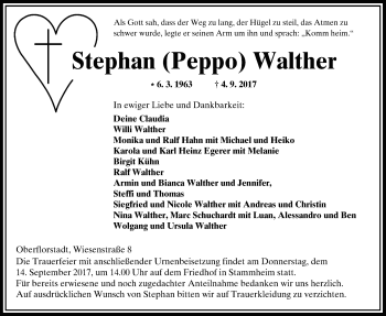 Traueranzeige von Stephan Walther von Wetterauer Zeitung, Wetterauer Zeitung