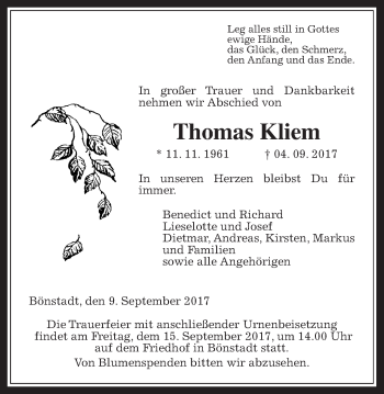 Traueranzeige von Thomas Kliem von Wetterauer Zeitung, Wetterauer Zeitung
