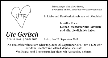Traueranzeige von Ute Gerisch von Giessener Allgemeine, Alsfelder Allgemeine