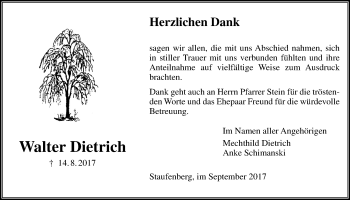 Traueranzeige von Walter Dietrich von Giessener Allgemeine, Alsfelder Allgemeine