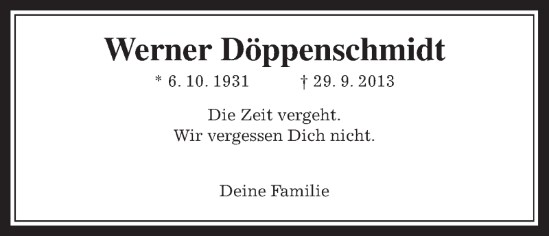  Traueranzeige für Werner Döppenschmidt vom 29.09.2017 aus Wetterauer Zeitung