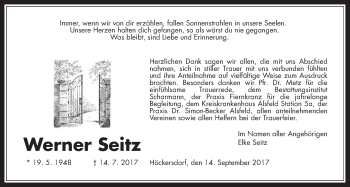 Traueranzeige von Werner Seitz von Mücker Stimme