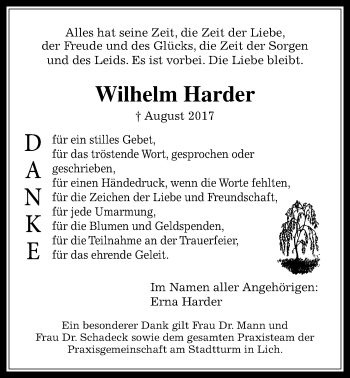 Traueranzeige von Wilhelm Harder von Giessener Allgemeine, Alsfelder Allgemeine