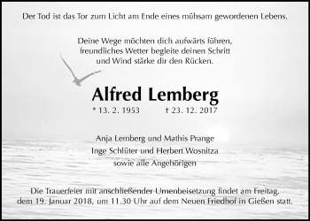 Traueranzeige von Alfred Lemberg von Giessener Allgemeine, Alsfelder Allgemeine
