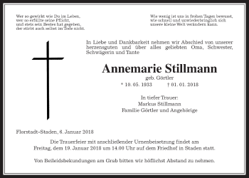 Traueranzeige von Annemarie Stillmann von Wetterauer Zeitung, Wetterauer Zeitung