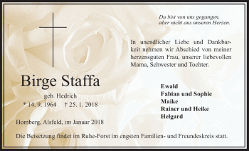 Traueranzeige von Birge Staffa von Alsfelder Allgemeine