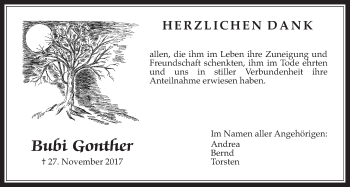 Traueranzeige von Bubi Gonther von Wetterauer Zeitung, Wetterauer Zeitung