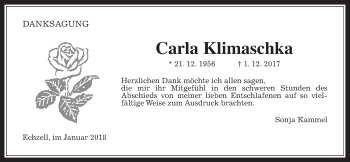 Traueranzeige von Carla Klimaschka von Wetterauer Zeitung, Wetterauer Zeitung