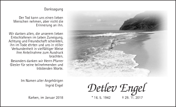 Traueranzeige von Detlev Engel von Wetterauer Zeitung, Wetterauer Zeitung