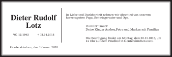 Traueranzeige von Dieter Rudolf Lotz von Giessener Allgemeine, Alsfelder Allgemeine