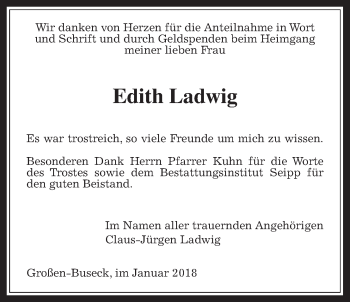 Traueranzeige von Edith Ladwig von Giessener Allgemeine, Alsfelder Allgemeine