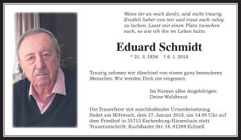 Traueranzeige von Eduard Schmidt von Wetterauer Zeitung, Wetterauer Zeitung
