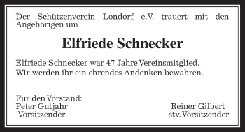 Traueranzeige von Elfriede Schnecker von Rabenauer Zeitung