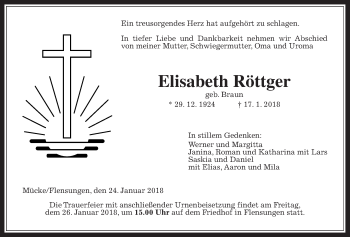 Traueranzeige von Elisabeth Röttger von Giessener Allgemeine, Alsfelder Allgemeine