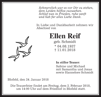 Traueranzeige von Ellen Reif von Wetterauer Zeitung, Wetterauer Zeitung