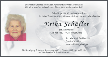 Traueranzeige von Erika Schäfler von Wetterauer Zeitung, Wetterauer Zeitung