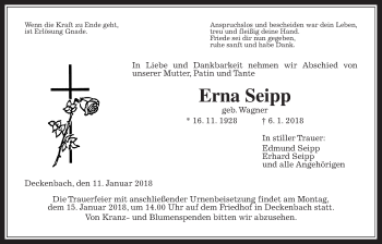 Traueranzeige von Erna Seipp von Alsfelder Allgemeine
