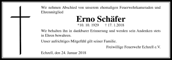 Traueranzeige von Erno Schäfer von Wetterauer Zeitung, Wetterauer Zeitung