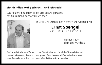 Traueranzeige von Ernst Spengel von Licher Wochenblatt, Licher Wochenblatt, Licher Wochenblatt