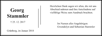 Traueranzeige von Georg Stammler von Giessener Allgemeine, Alsfelder Allgemeine