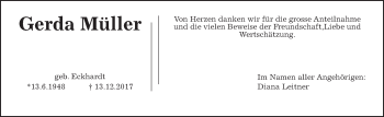 Traueranzeige von Gerda Müller von Wetterauer Zeitung, Wetterauer Zeitung
