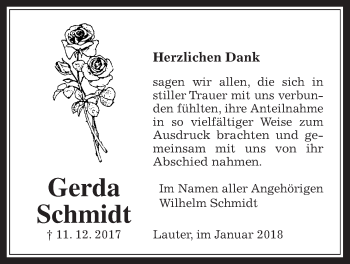 Traueranzeige von Gerda Schmidt von Giessener Allgemeine, Alsfelder Allgemeine