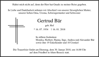 Traueranzeige von Gertrud Bär von Giessener Allgemeine, Alsfelder Allgemeine