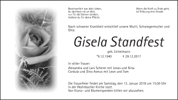 Traueranzeige von Gisela Standfest von Wetterauer Zeitung, Wetterauer Zeitung