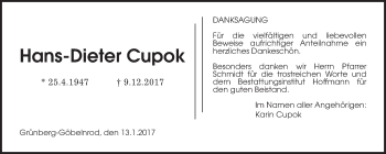 Traueranzeige von Hans-Dieter Cupok von Giessener Allgemeine, Alsfelder Allgemeine