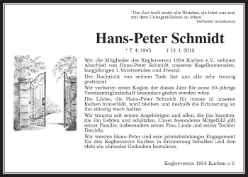 Traueranzeige von Hans-Peter Schmidt von Wetterauer Zeitung, Wetterauer Zeitung, Wetterauer Zeitung