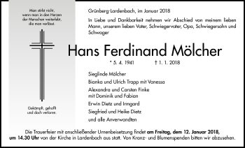Traueranzeige von Hans Ferdinand Mölcher von Giessener Allgemeine, Alsfelder Allgemeine