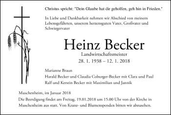 Traueranzeige von Heinz Becker von Licher Wochenblatt, Licher Wochenblatt, Licher Wochenblatt