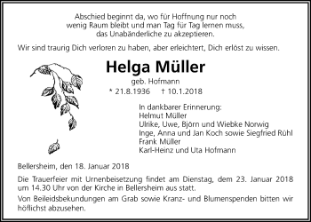 Traueranzeige von Helga Müller von Licher Wochenblatt, Licher Wochenblatt, Licher Wochenblatt