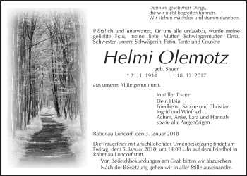 Traueranzeige von Helmi Olemotz von Giessener Allgemeine, Alsfelder Allgemeine