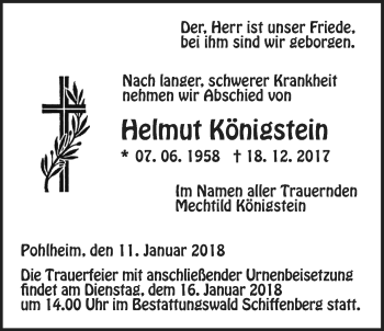 Traueranzeige von Helmut Königstein von Giessener Allgemeine, Alsfelder Allgemeine