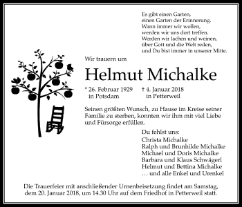 Traueranzeige von Helmut Michalke von Wetterauer Zeitung, Wetterauer Zeitung