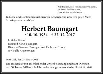 Traueranzeige von Herbert Baumgart von Licher Wochenblatt, Licher Wochenblatt, Licher Wochenblatt